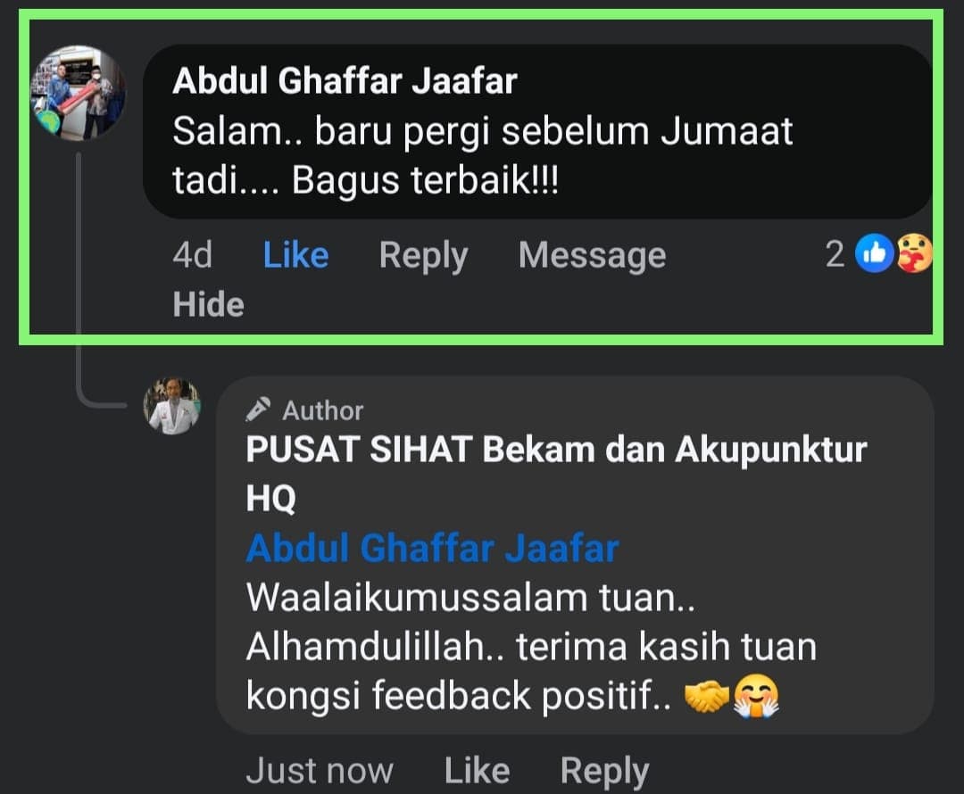 Screenshot of a real Pusat Sihat client review